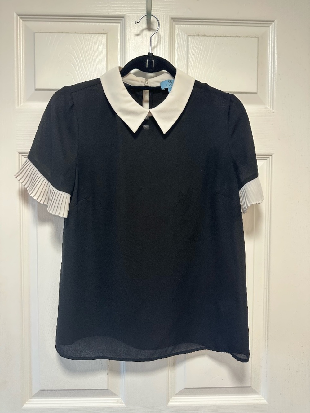 CeCe Pleat Sleeve Collared Blouse, Size Small